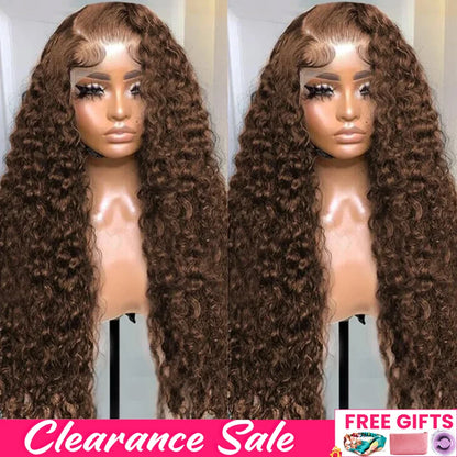 13x4 Chocolate Brown HD Lace Front Wig 13x6 Deep Wave Frontal Wig PrePlucked Colored Brown Curly Human Hair Wigs For Black Women