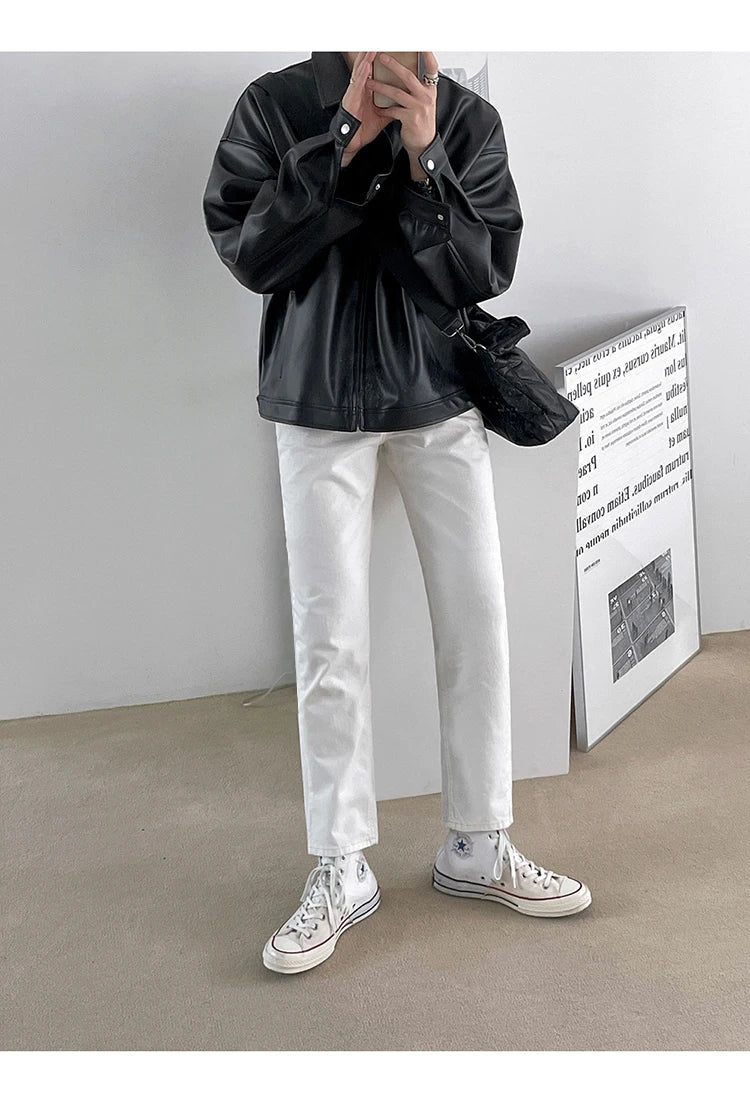 Mauroicardi Spring Autumn Cool Luxury Short Black Soft Light Pu Leather Jacket Men Zipper Casual Mens Jackets and Coats Fashion