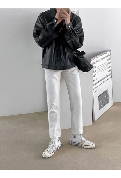 Mauroicardi Spring Autumn Cool Luxury Short Black Soft Light Pu Leather Jacket Men Zipper Casual Mens Jackets and Coats Fashion