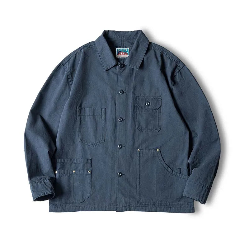 Maden Retro French Jacket Multi-Pocket Lapel Navy Heavyweight Single-breasted Hunting Coat for Men's Spring and Autumn Tops