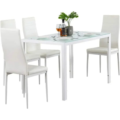 4-piece white restaurant chair set, PU leather, sturdy legs, waterproof seat, high back soft cushion