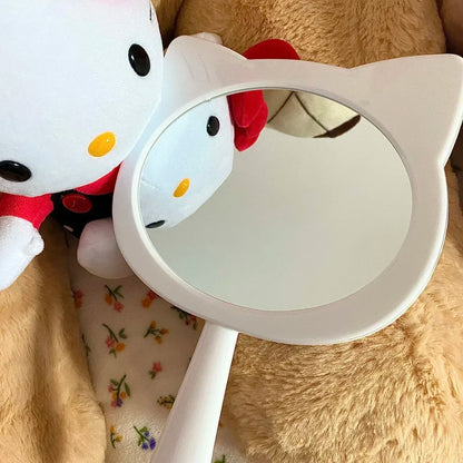 Cartoon Sanrio Hello Kitty Handheld Makeup Mirror Kawaii Kt Cat Handle Make Up Mirrors Girl Birthday Gift