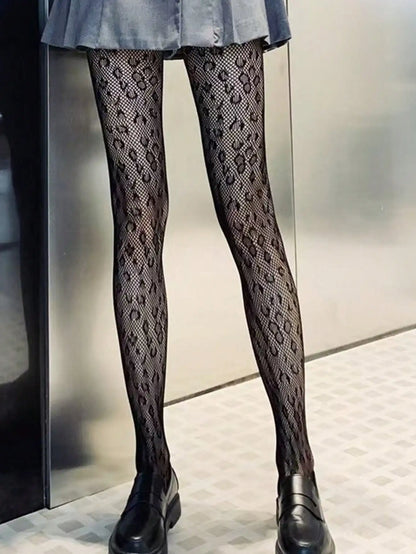 1 Pc Lace Flower Bottomed Stockings Women Gothic Black White Mesh Hollowed Pantyhose Female Sexy Fishnet Tights Hosiery