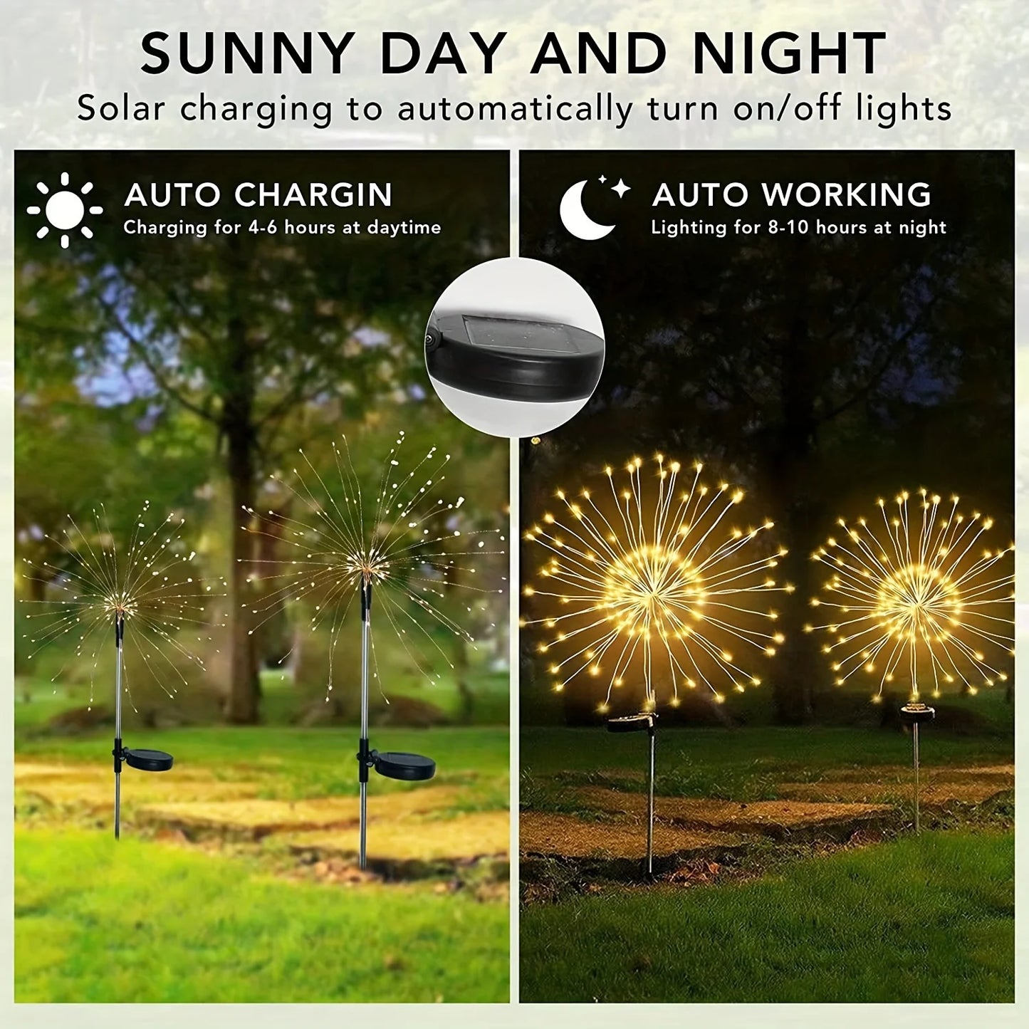 1pc Solar Fireworks Lamp Outdoor Grass Globe Dandelion Flash String Fairy lights 90LEDs -420LEDs For Garden Lawn Holiday Light
