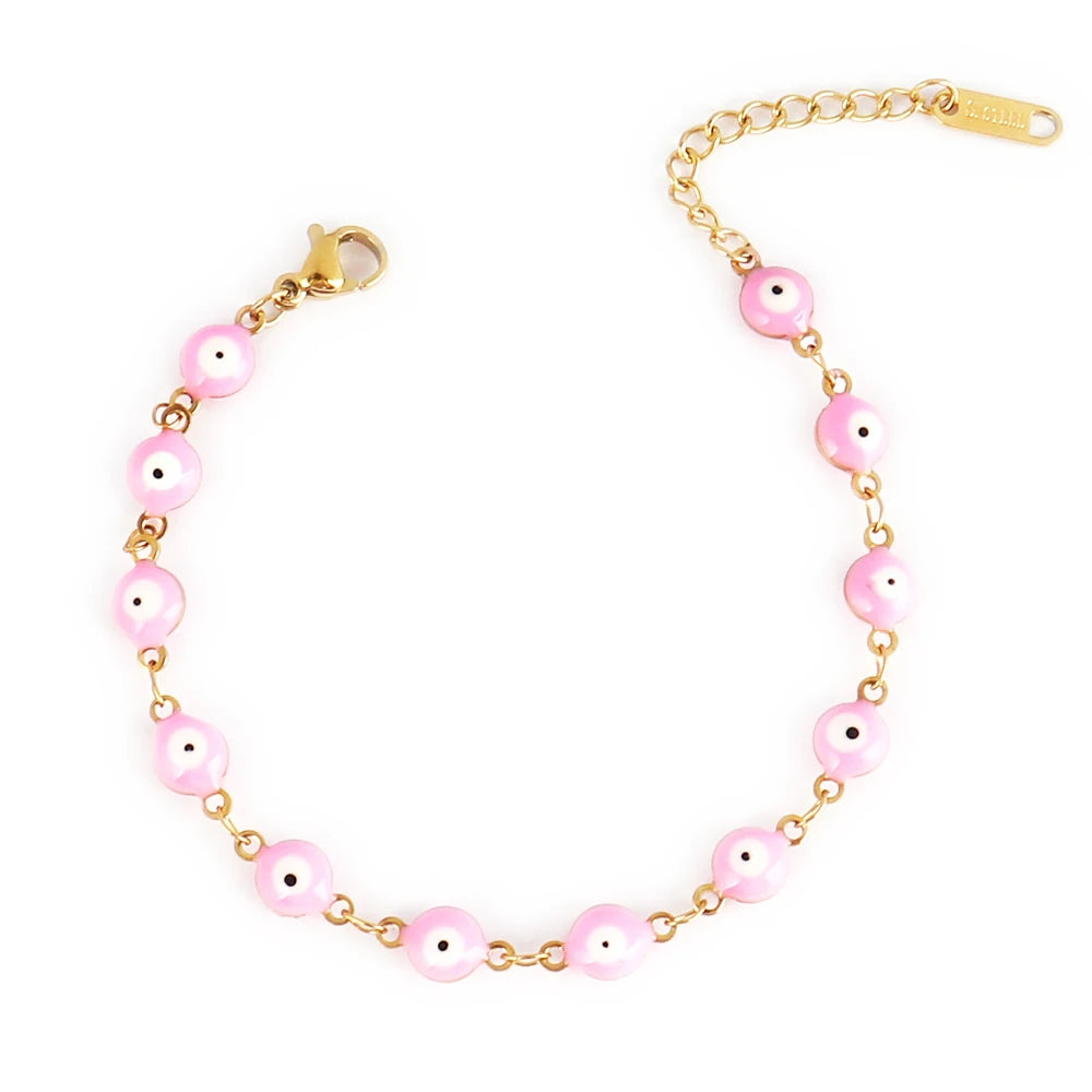 316L Stainless Steel Enamel Turkish Evil Eye Bracelets For Women Colorful Evil Eye Charm Bracelets Female Jewelry Gift
