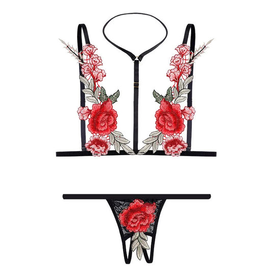 2025 Sensual Lingerie for Woman Lace Transparent Underwear Fairy Embroidery Brief Sets Delicate Bra Thongs Kit Push Up Sex Suit