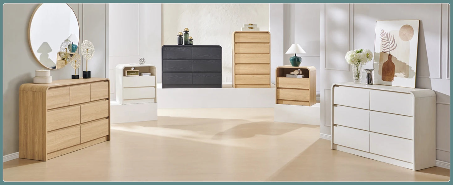 Modern 6 Drawers Dresser, 47" Wide Wood Dressers & Chests of Drawers w/Curved Profile Design, Natural Texture for Bedroom.