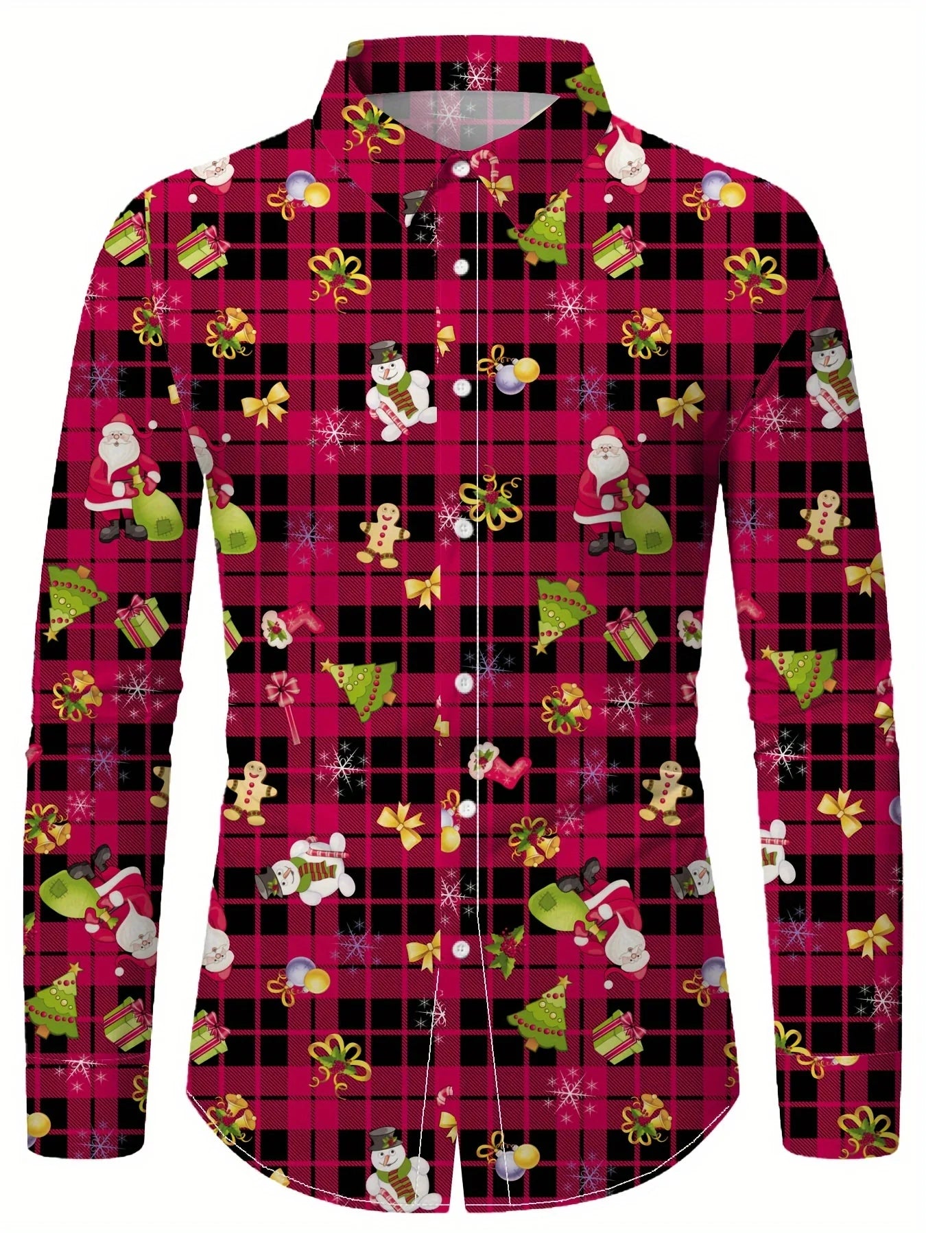 Christmas Festival Theme Men's 3D Printed Formal Shirts Christmas Tree Santa Claus Graphic Long Sleeve Shirt Fashion Men's Shirt