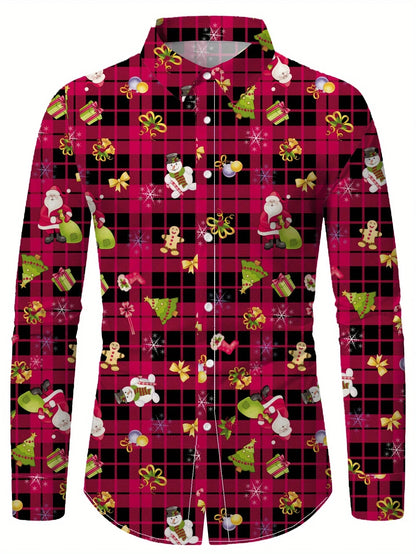 Christmas Festival Theme Men's 3D Printed Formal Shirts Christmas Tree Santa Claus Graphic Long Sleeve Shirt Fashion Men's Shirt