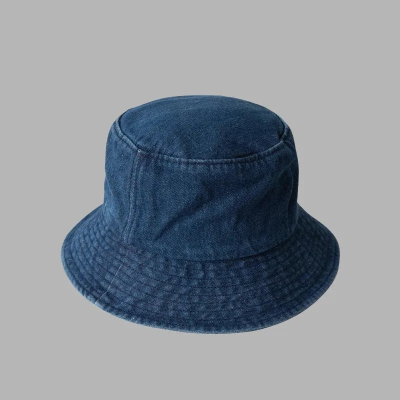 Retro Washed Cowboy Bucket Hat Women Men Wide Brim Sunhat Spring Summer Solid Color Denim Panama Fisherman Cap