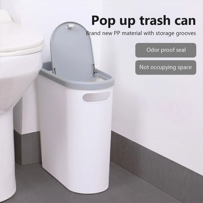 Home Trash Can with Lid Large Capacity Bathroom Garbage Bin Room Creative Press Type Gap Bin Kitchen Plastic Basket Garbage Can