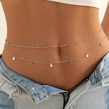 Minimalist Tassel Sequin Double Layer Chain Casual Pants Chain Hip-hop Body Chain Fashionable Retro Turquoise Waist Chain