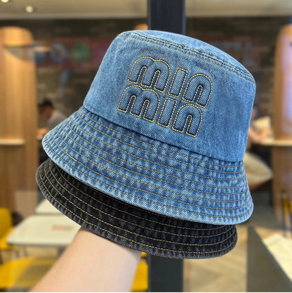 Spring Summer Strawberry Embroidery Denim Jeans Bucket Hat Legent Fisherman Hats for Women Foldable Sport Sun Beach Panama Caps