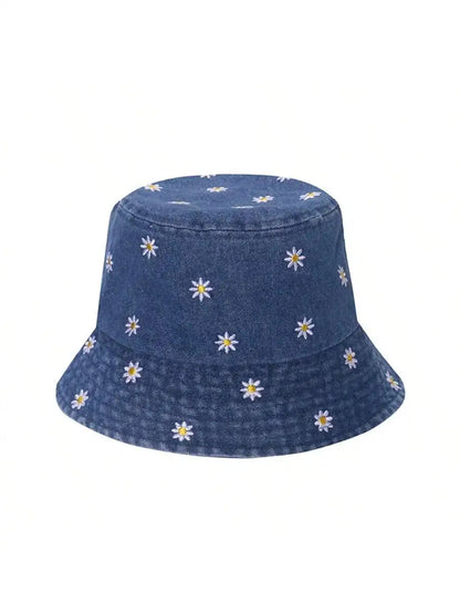 Spring Summer Strawberry Embroidery Denim Jeans Bucket Hat Legent Fisherman Hats for Women Foldable Sport Sun Beach Panama Caps