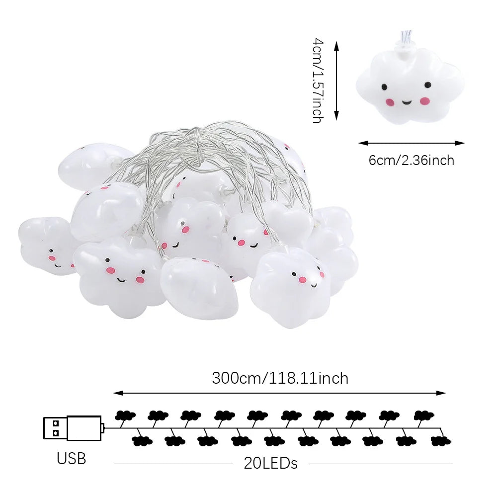 20LEDs Cloud/Star Light String,10Ft USB Waterproof Night Lights Atmosphere Lighting for Camping Birthday Party Summer Home Decor