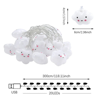20LEDs Cloud/Star Light String,10Ft USB Waterproof Night Lights Atmosphere Lighting for Camping Birthday Party Summer Home Decor