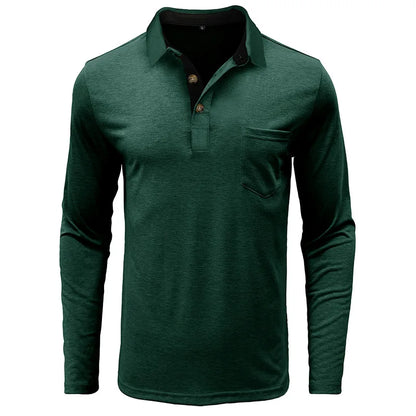 Spring Trend Men's Long Sleeve Casual Tshirt Solid Lapel Button Up Pullover Tops Autumn Turn Down Collar Bottoming Polo Shirt
