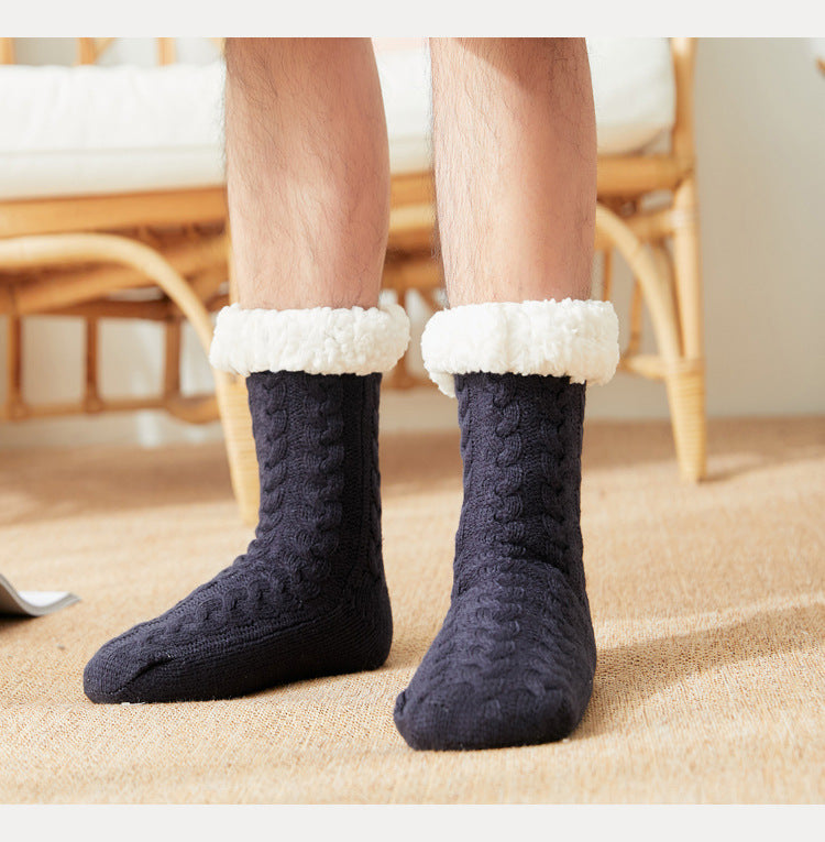 Thermal Socks Mens Winter warm Home Soft Male Cotton Thickened Plus Velvet Sleeping Anti Skid Grip Short Floor Slipper Sock