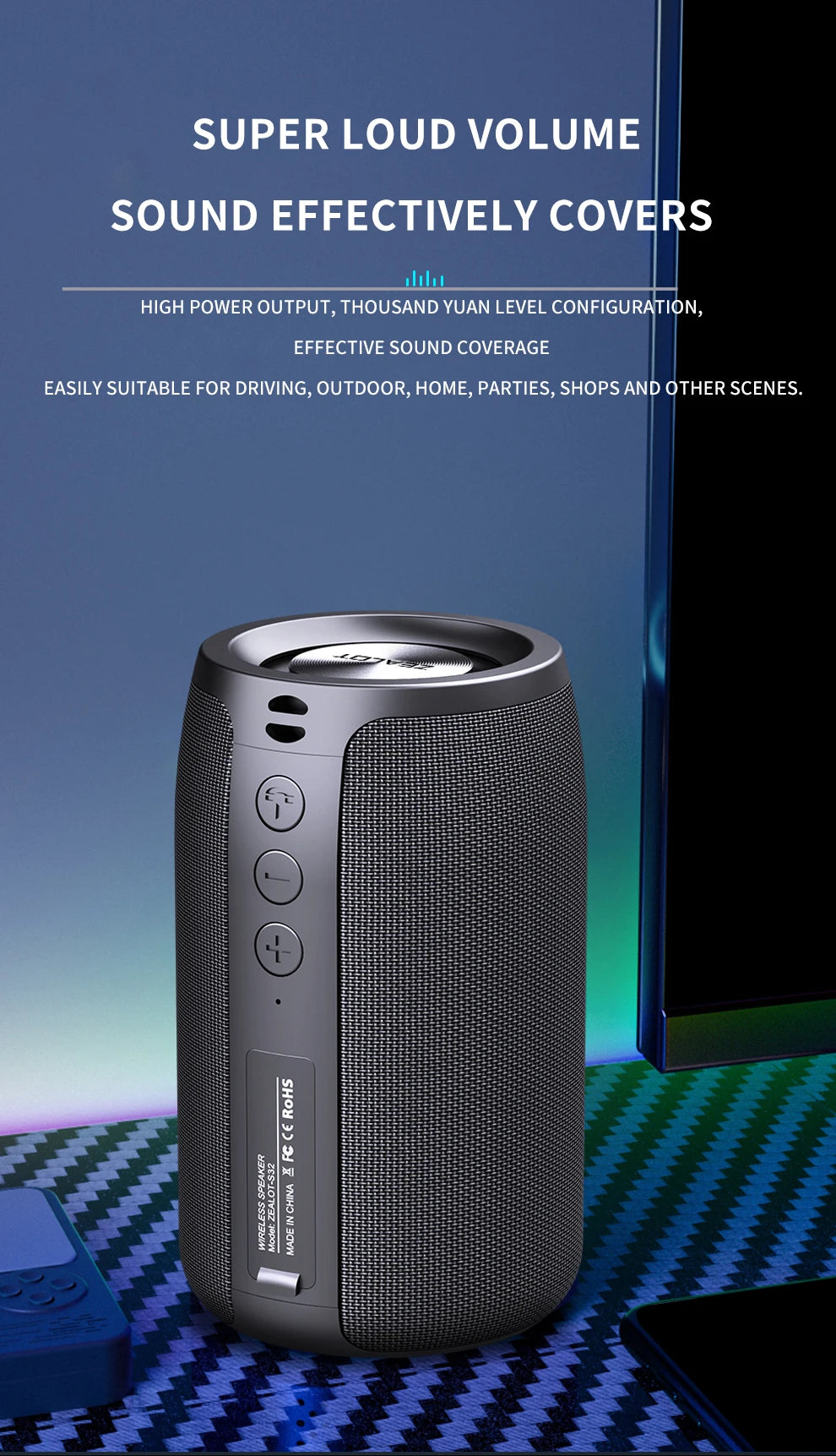 ZEALOT S32 5W Wireless Speakers, Portable Subwoofer Speaker, 1800mAh Battery, 10 Hours Playtime Loud Stereo, Booming Bass.