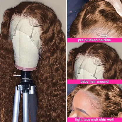 13x4 Chocolate Brown HD Lace Front Wig 13x6 Deep Wave Frontal Wig PrePlucked Colored Brown Curly Human Hair Wigs For Black Women