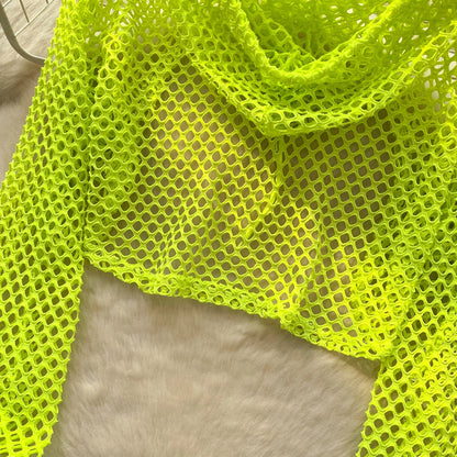 SINGREINY Summer Knitted Hooded Cadigans Women Long Sleeve Thin Streetwear Irregular Outerwear Hollow Out Sun-proof Blouses