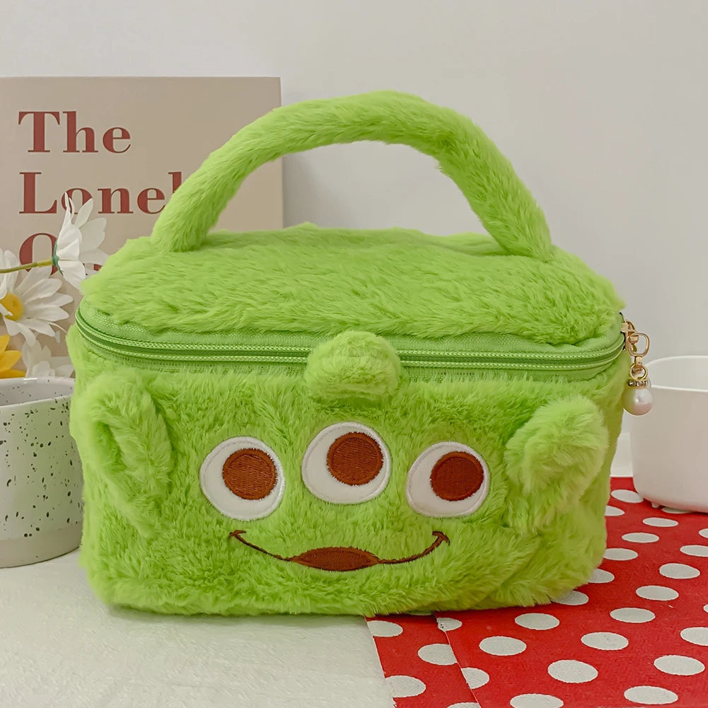 Cartoon Japanese Anime Soft Plush Makeup Pouch Lovely Design Fluffy Cosmetic Bag Portable Travel Zipper Furry Storage Handbags