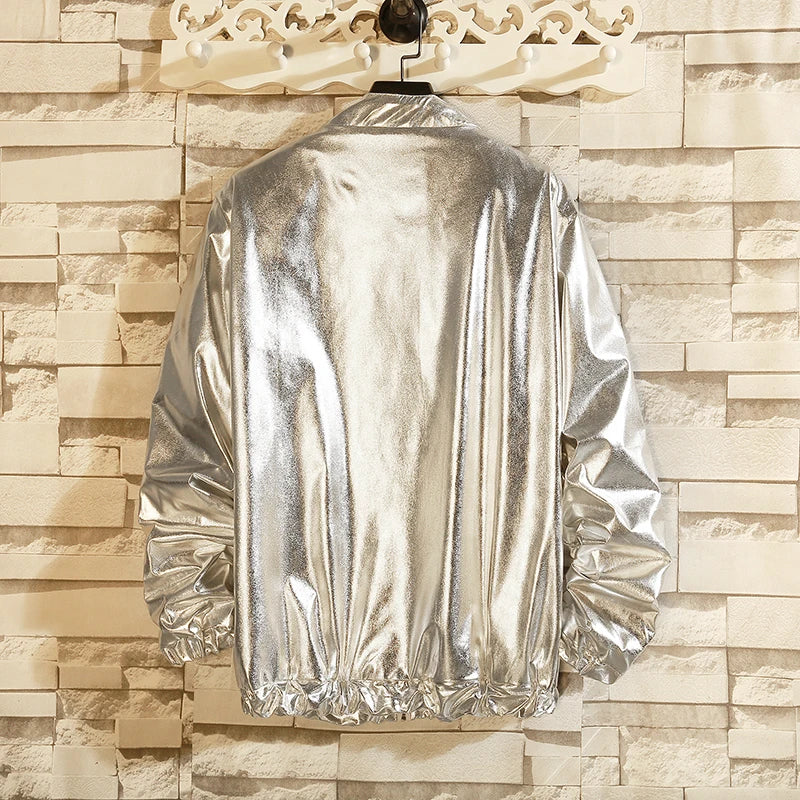 Mens Windbreaker Jackets Nightclub Stage Party Jackets Costume Streetwear Harajuku Hip Hop Reflective Jacket Gold Fashion Coats