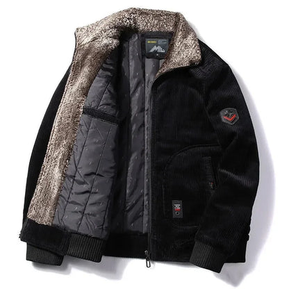 Male Thermal Windbreaker Plus Size Men's Warm Winter Corduroy Jackets and Coats Fur Collar Winter Casual Jacket Outwear