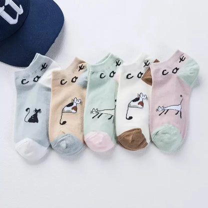 5 Pairs Funny Cow Print Socks Cute Fashion Cartoon Low Cut Ankle Socks For Women And Men