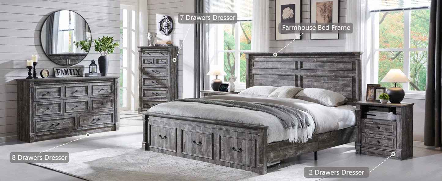 Farmhouse 7 drawer dresser, 57" large Roman column chest of drawers, bedroom, hallway, living room storage dresser.