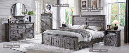 Farmhouse 7 drawer dresser, 57" large Roman column chest of drawers, bedroom, hallway, living room storage dresser.
