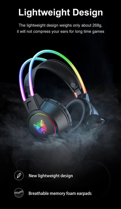 ONIKUMA X15 Pro Over-Ear Headphones Gaming Headset Wired Cancelling Earphones Pink Cat Ears Rgb Light With Mic For PC PS4