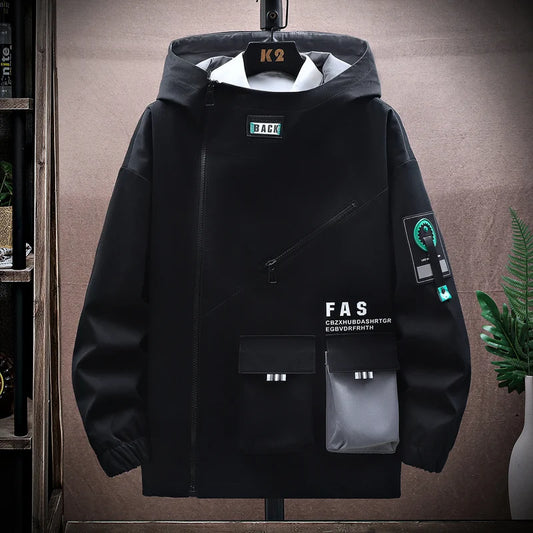 Zipper Jacket Men's Pilot Hooded Jacket Spring/Autumn Baseball Uniform Tide Card Loose Pullover Front Pocket Adding velvet Coat