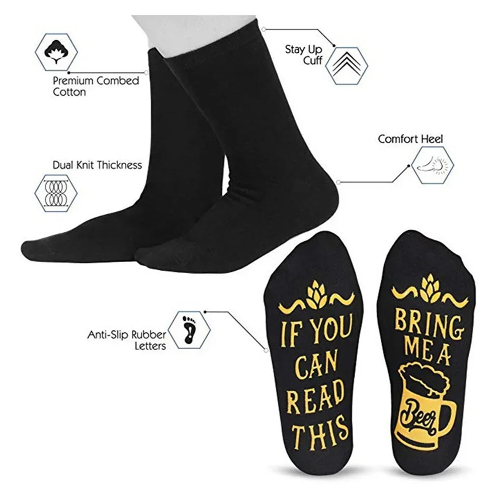 Men Funny If You Can Read This Bring Me A Beer Pattern Novelty Art Christmas Gift Humour Words Socks Hipster Rock Punk Club Sox