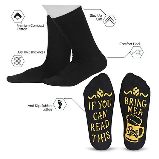 Men Funny If You Can Read This Bring Me A Beer Pattern Novelty Art Christmas Gift Humour Words Socks Hipster Rock Punk Club Sox