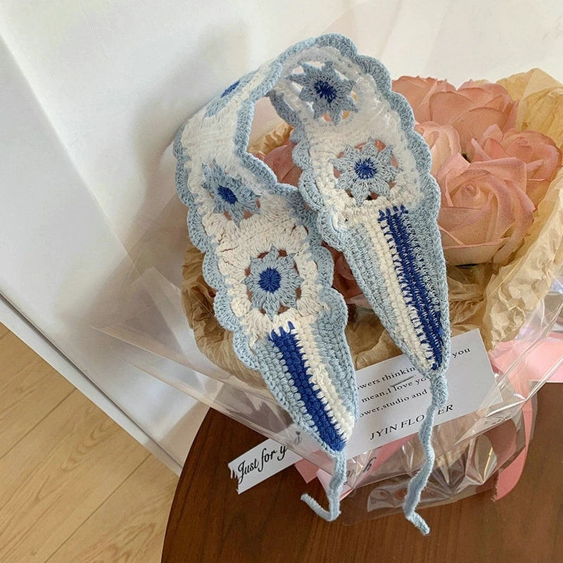 Cartoon Crochet Mushroom Hair Bands Vintage Fashion Hair Scarf For Women Flower Knit Holiday Headband Headwrap Hair Accessories