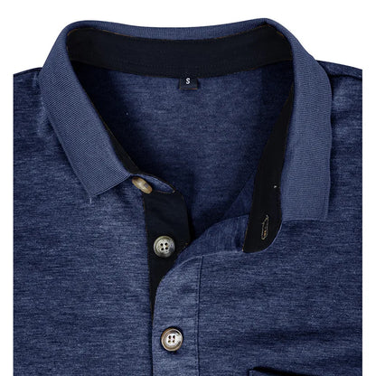 Spring Trend Men's Long Sleeve Casual Tshirt Solid Lapel Button Up Pullover Tops Autumn Turn Down Collar Bottoming Polo Shirt