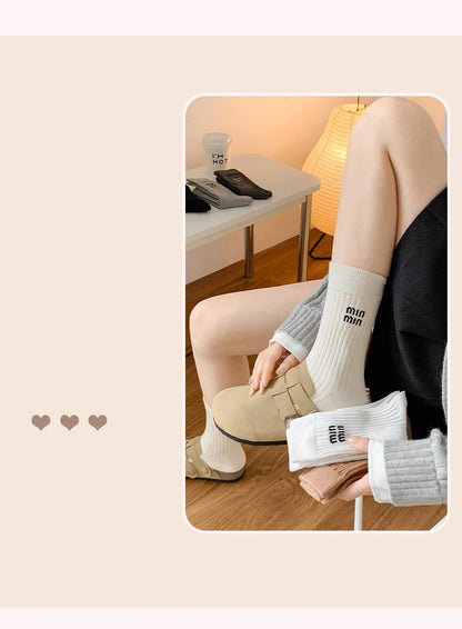 5 Pairs Socks Letter Designer Women Socks Luxury Brands Embroidered Striped Double-needle Mid-Tube Fashion Solid Cotton Socks