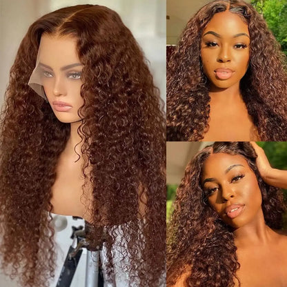 13x4 Chocolate Brown HD Lace Front Wig 13x6 Deep Wave Frontal Wig PrePlucked Colored Brown Curly Human Hair Wigs For Black Women