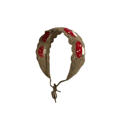 Cartoon Crochet Mushroom Hair Bands Vintage Fashion Hair Scarf For Women Flower Knit Holiday Headband Headwrap Hair Accessories