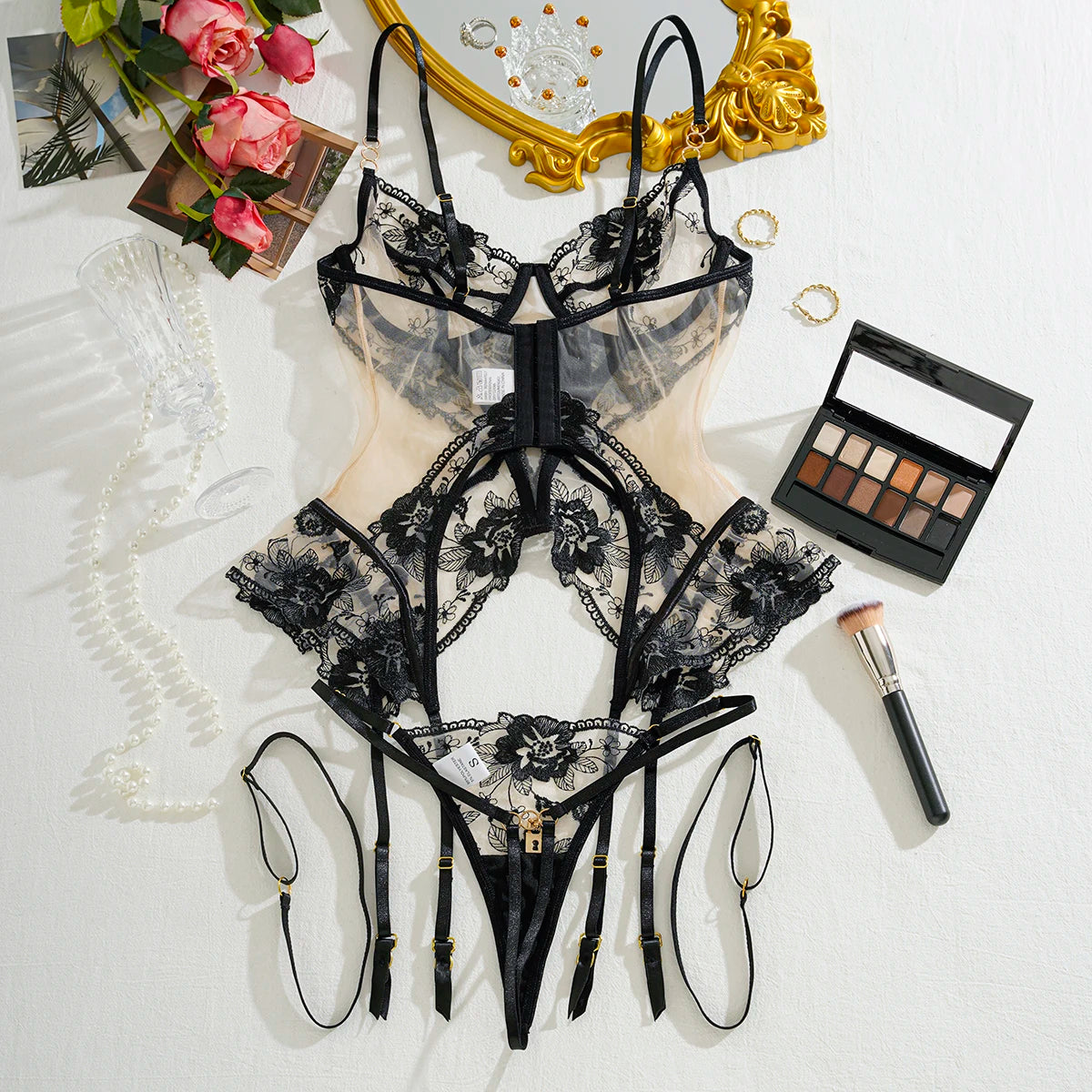 Ellolace Fantasy Lingerie Ultra Hot Lace Sexy Onlyfans Kit Transparent Ensemble Lingeries Femmes Fancy g-String Tulle Underwear