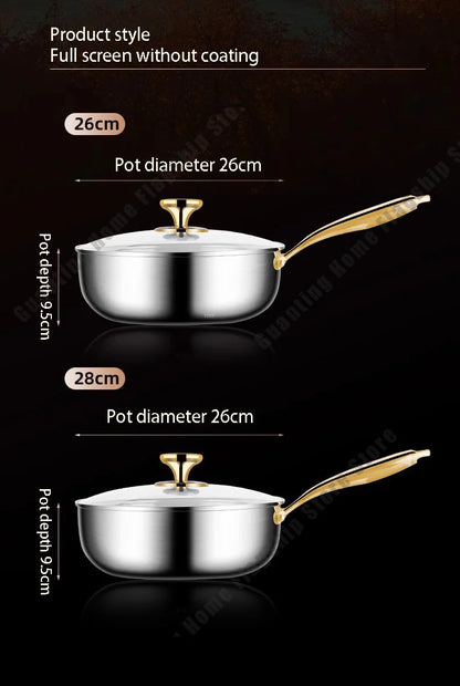 316 Stainless Steel Frying Pan Deepened Wok Non-Stick Skillets Steak Gas Stove Induction Cooker Universal Pan Kitchen Cookware