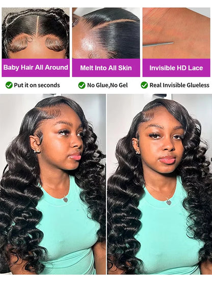 HD 13x6 Loose Nature Wave Lace Front Human Hair Wigs 250% Transparent 30 40 Inch 13x4 360 Full Deep Water Wave Lace Frontal Wig