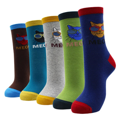 5 Pairs New Fashion Colorful Harajuku Korean Kawaii Cute Women Socks Cat Dog Owl Stripe Avocado Girl Cotton Cartoon Socks