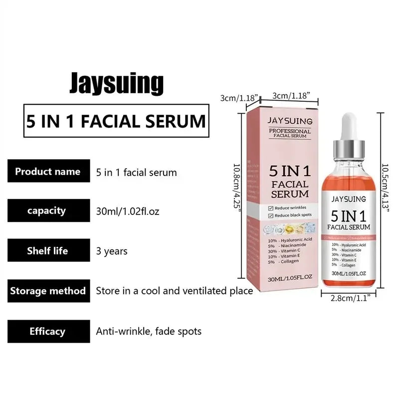 5 In 1 Facial Serum Fade Fine Lines Firming Skin Shrink Pores Moisturizing Brightning Vitamin C Hyaluronic Acid Face Serum