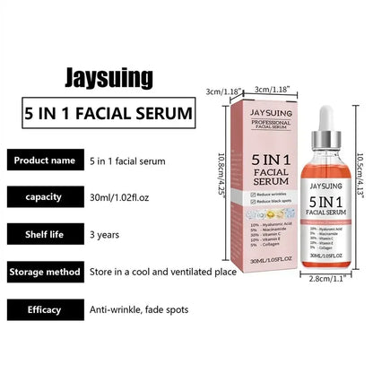 5 In 1 Facial Serum Fade Fine Lines Firming Skin Shrink Pores Moisturizing Brightning Vitamin C Hyaluronic Acid Face Serum
