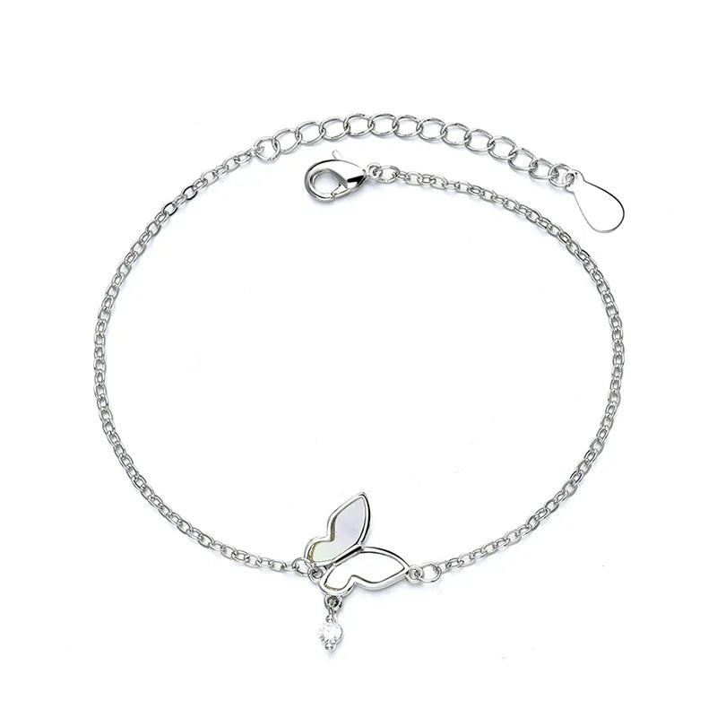 VENTFILLE 925 Sterling Silver Diamond-Studded Butterfly Bracelet Women's Fashion Temperament Flower Adjustable Bracelet
