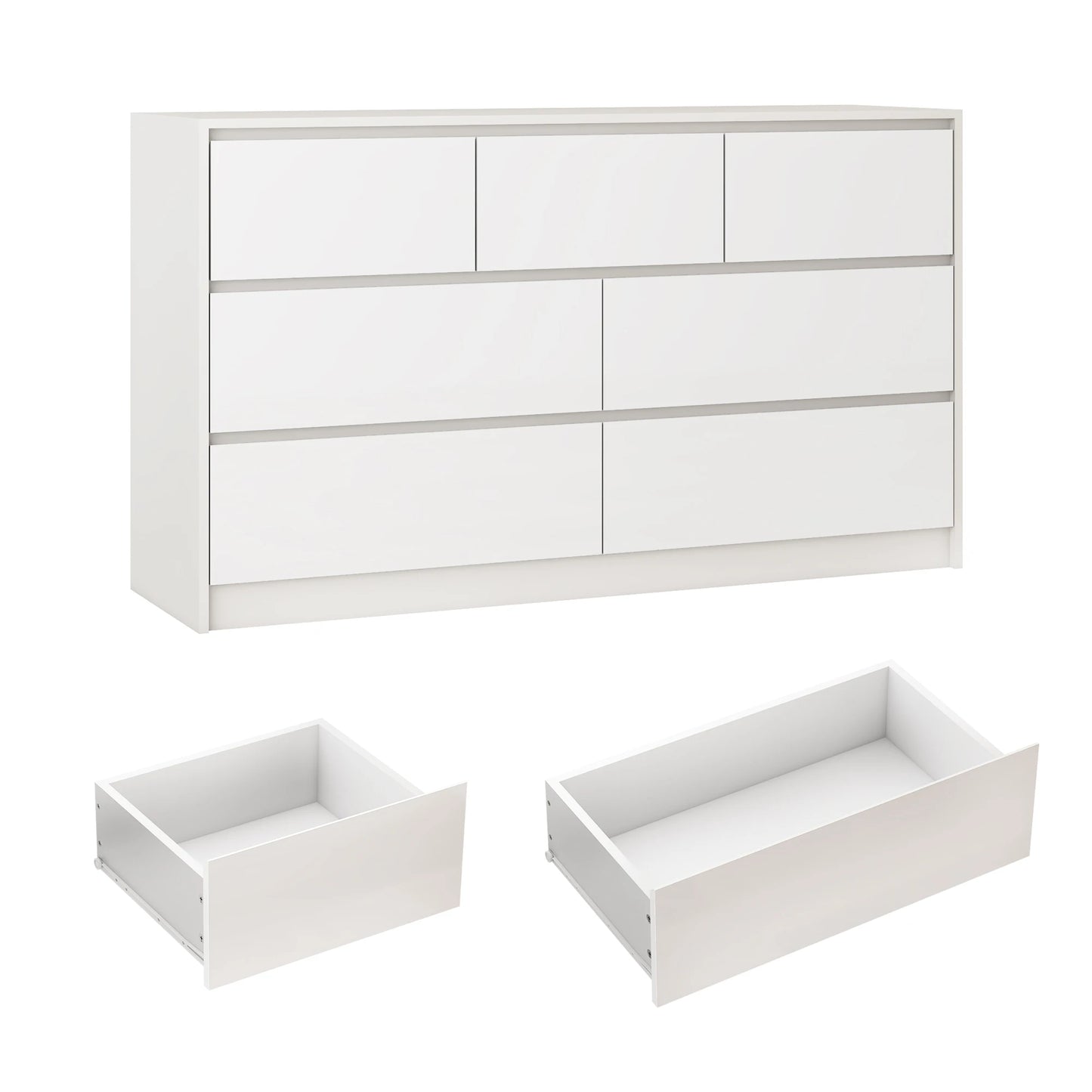 7 Drawer Dresser for Bedroom, 55'' Modern Chest of Drawers for Closet, Wide Drawer Organizer Cabinet for Living Room White/Black