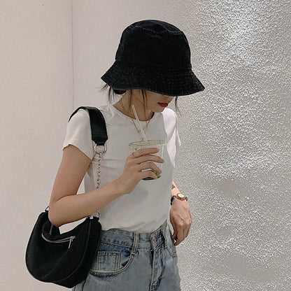 Retro Washed Cowboy Bucket Hat Women Men Wide Brim Sunhat Spring Summer Solid Color Denim Panama Fisherman Cap