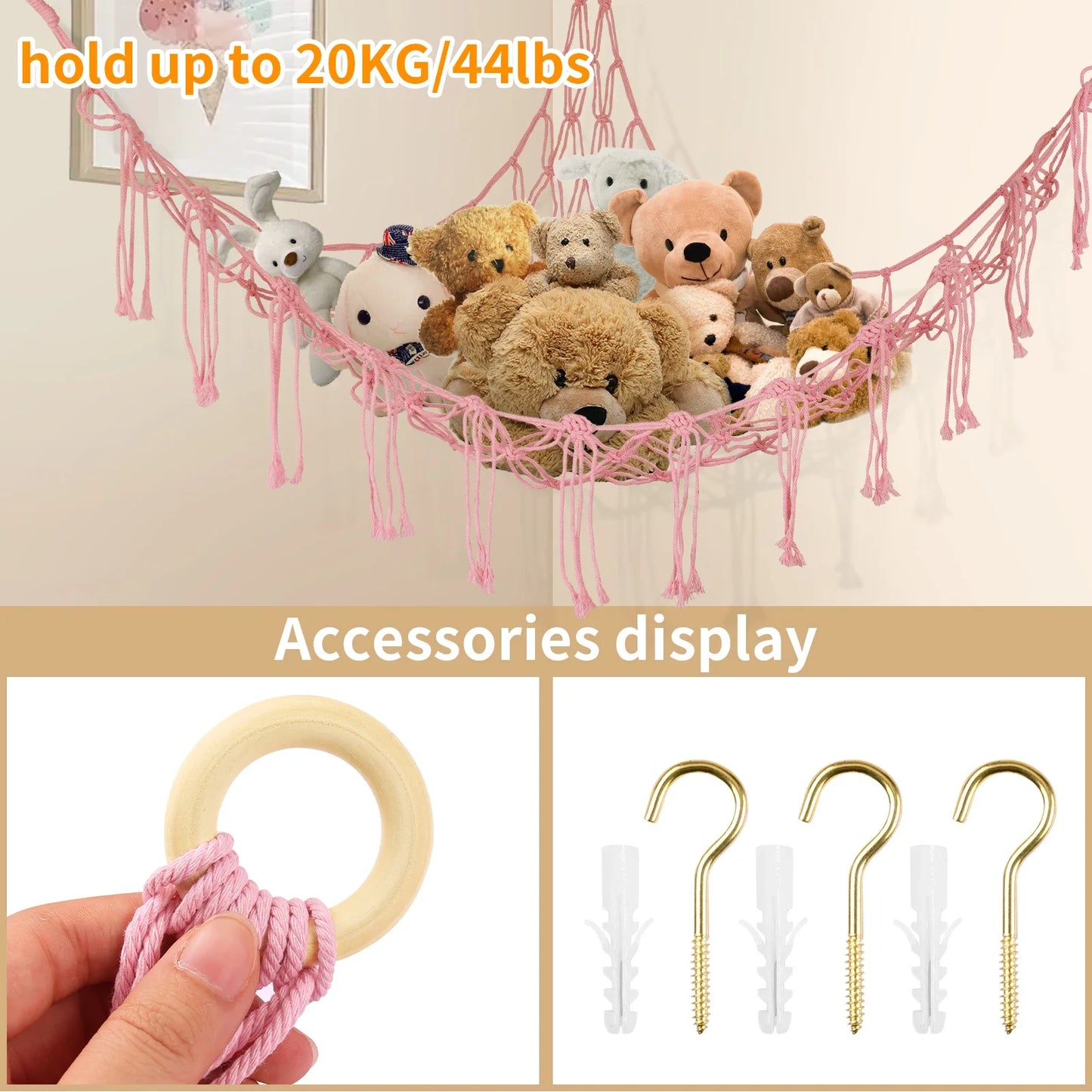 Stuffed Animals Storage Hammock Large Capacity Net Macrame Boho Home Kids Bedroom Decoration Corner Hanging Toy Organizer Nets
